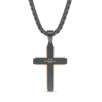 Men's LYNX Two Tone Stainless Steel Diamond Accent Cross Pendant Necklace