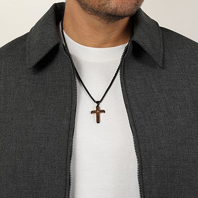 Men's LYNX Two Tone Stainless Steel Diamond Accent Cross Pendant Necklace