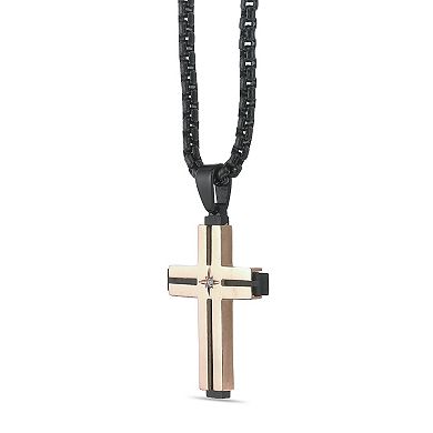 Men's LYNX Two Tone Stainless Steel Diamond Accent Cross Pendant Necklace