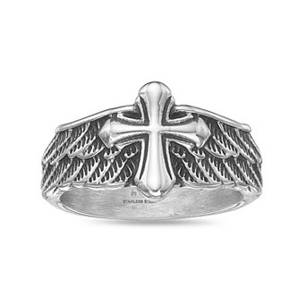 Men's LYNX Stainless Steel Winged Cross Ring