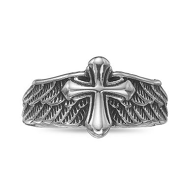Men's LYNX Stainless Steel Winged Cross Ring