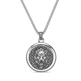 LYNX Men's Stainless Steel Lion Head Pendant Necklace