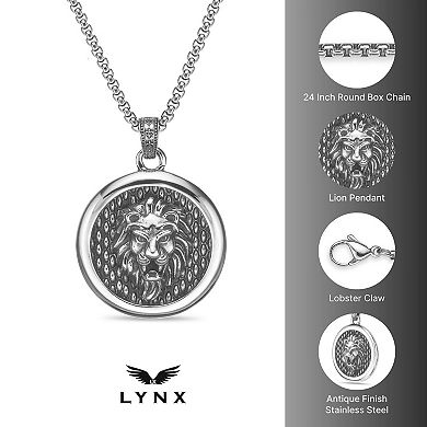 LYNX Men's Stainless Steel Lion Head Pendant Necklace