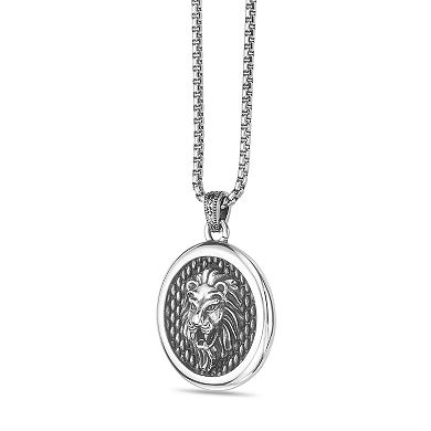 LYNX Men's Stainless Steel Lion Head Pendant Necklace