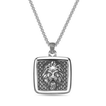 LYNX Men's Stainless Steel Lion Head Pendant Necklace