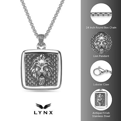 LYNX Men's Stainless Steel Lion Head Pendant Necklace