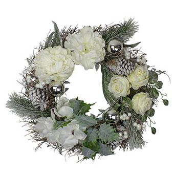 Northlight 24-inch Floral Flocked Pine Artificial Grapevine Christmas Wreath
