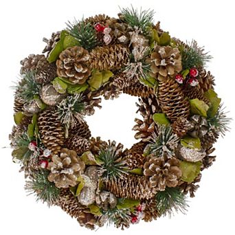 Northlight 13 inch Frosted Pinecones & Bells Christmas Wreath