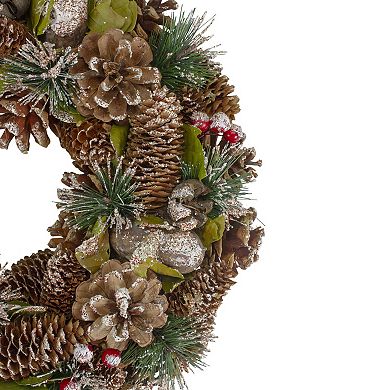 Northlight 13 inch Frosted Pinecones & Bells Christmas Wreath