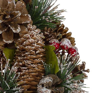 Northlight 13 inch Frosted Pinecones & Bells Christmas Wreath