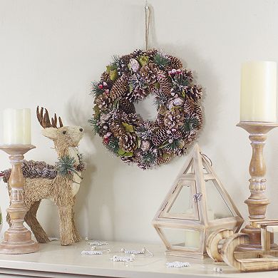 Northlight 13 inch Frosted Pinecones & Bells Christmas Wreath