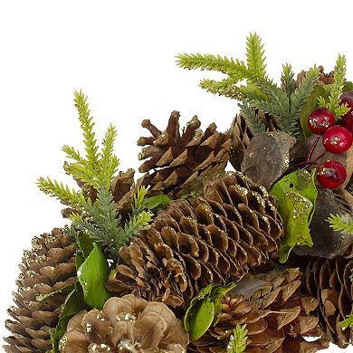 Northlight 13 inch Real Touch™ Glittered Pine & Pinecone Artificial Christmas Wreath