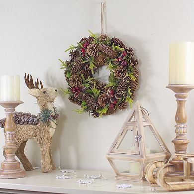 Northlight 13 inch Real Touch™ Glittered Pine & Pinecone Artificial Christmas Wreath