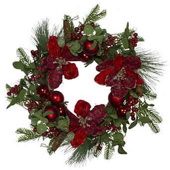 Northlight 22-Inch Magnolia & Red Berries Artificial Christmas Wreath