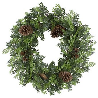 Northlight 27 Inch Boxwood & Pine Cone Artificial Christmas Wreath