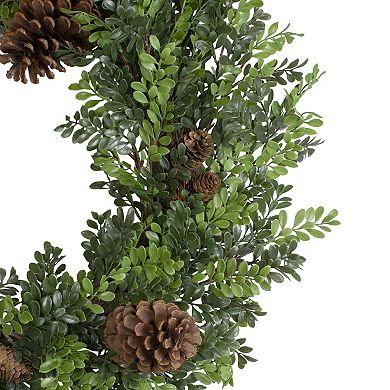 Northlight 27 inch Boxwood & Pine Cone Artificial Christmas Wreath