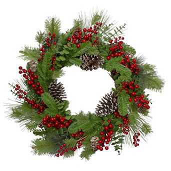 Northlight 24-inch Holly Berries & Snowy Pinecones Artificial Christmas Wreath