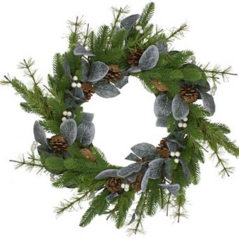 Northlight 24-inch Real Touch™ Mixed Pine Artificial Wreath with White Berries & Pinecones