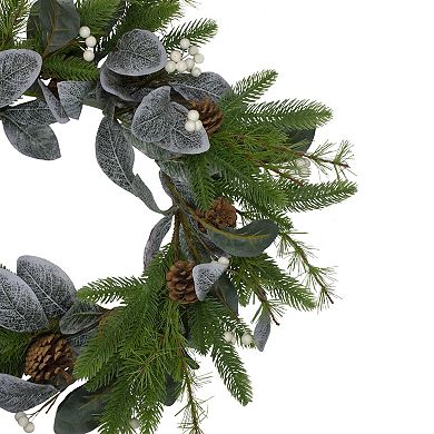 Northlight 24-inch Real Touch™ Mixed Pine Artificial Wreath with White Berries & Pinecones