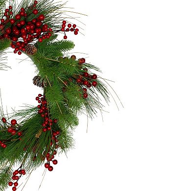 Northlight 24-inch Real Touch™️ Mixed Pine & Berry Artificial Christmas Wreath