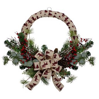 Northlight 24-inch Winter Foliage & Berries Artificial Burlap Christmas Wreath