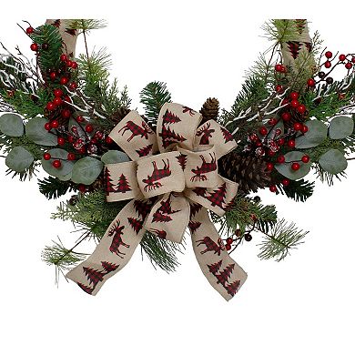 Northlight 24-inch Winter Foliage & Berries Artificial Burlap Christmas Wreath