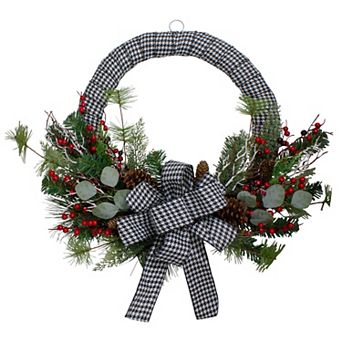 Northlight 24-Inch Unlit Black and White Houndstooth Artificial Christmas Wreath