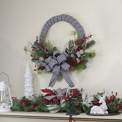 Northlight 24-Inch Unlit Black and White Houndstooth Artificial Christmas Wreath