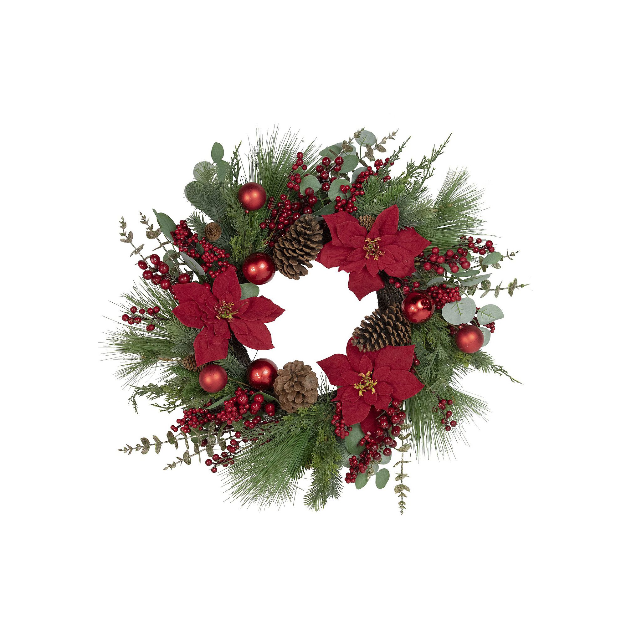 Northlight 28-Inch Unlit Artificial Red Berry & Poinsettia Christmas Wreath SKU:1071648 sku 1071648