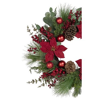 Northlight 28-Inch Unlit Artificial Red Berry & Poinsettia Christmas Wreath