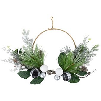 Northlight 24-Inch Real Touch Winter Greenery Artificial Christmas Wreath with Pinecones