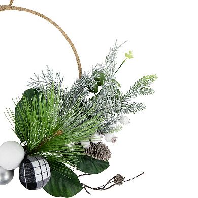 Northlight 24-Inch Real Touch Winter Greenery Artificial Christmas Wreath with Pinecones