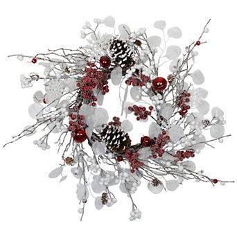Northlight 24-Inch Unlit Berries & Snowflakes Artificial Christmas Wreath