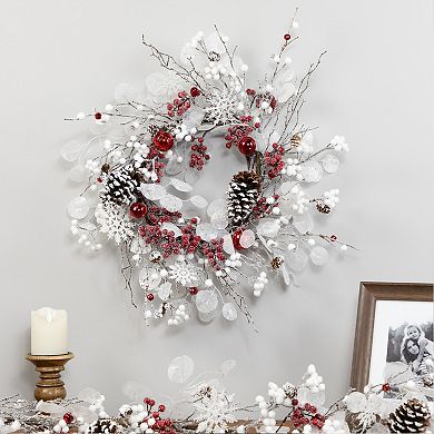 Northlight 24-Inch Unlit Berries & Snowflakes Artificial Christmas Wreath
