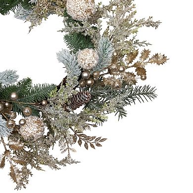 Northlight 24-Inch Glittered Mixed Foliage with Ornaments Artificial Christmas Wreath