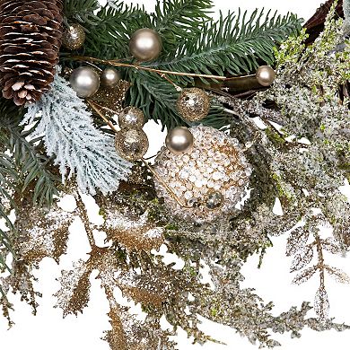 Northlight 24-Inch Glittered Mixed Foliage with Ornaments Artificial Christmas Wreath