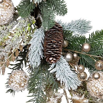 Northlight 24-Inch Glittered Mixed Foliage with Ornaments Artificial Christmas Wreath