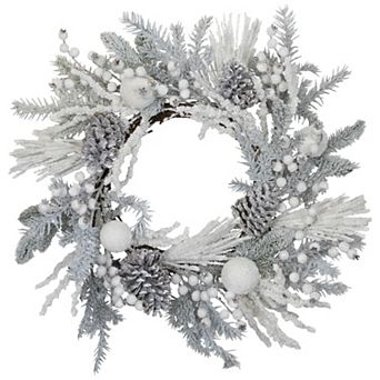 Northlight 26-Inch Unlit Flocked Berries & Pinecones Artificial Pine Christmas Wreath
