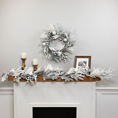 Northlight 26-Inch Unlit Flocked Berries & Pinecones Artificial Pine Christmas Wreath