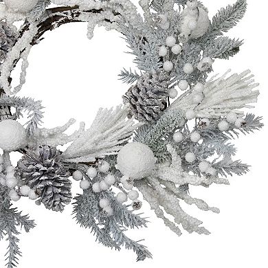 Northlight 26-Inch Unlit Flocked Berries & Pinecones Artificial Pine Christmas Wreath