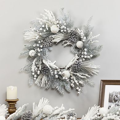 Northlight 26-Inch Unlit Flocked Berries & Pinecones Artificial Pine Christmas Wreath