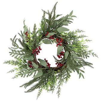 Northlight 24-Inch Unlit Mixed Foliage & Red Berries Artificial Christmas Wreath