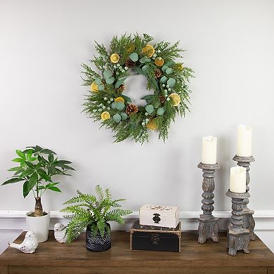 Northlight Real Touch™️22-Inch Artificial Cypress Lemon & Eucalyptus Christmas Wreath