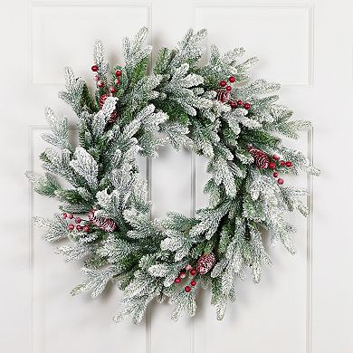 Northlight 24-Inch Real Touch️ Flocked Snowcap Grove Fir Artificial Christmas Wreath