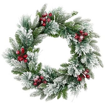 Northlight 24-Inch Unlit Flocked Calloway Fir with Berries Artificial Christmas Wreath