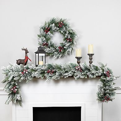 Northlight 24-Inch Unlit Flocked Calloway Fir with Berries Artificial Christmas Wreath