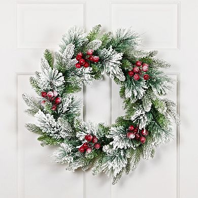 Northlight 24-Inch Unlit Flocked Calloway Fir with Berries Artificial Christmas Wreath