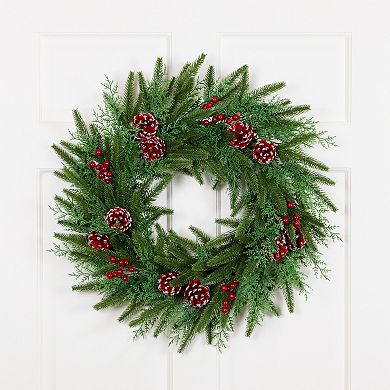 Northlight 24-Inch Real Touch Wind River Fir Artificial Christmas Wreath with Glittered Pinecones