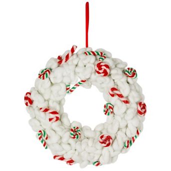 Northlight 13-Inch Unlit Plush Peppermint & Candy Canes Christmas Wreath Decoration