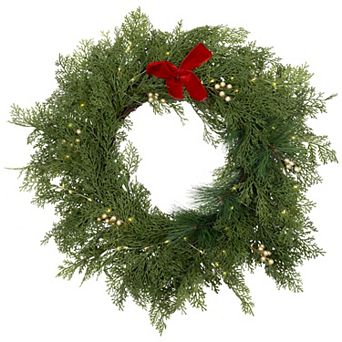 Northlight 30-Inch LED Real Touch Cedar & White Pine Artificial Christmas Wreath
